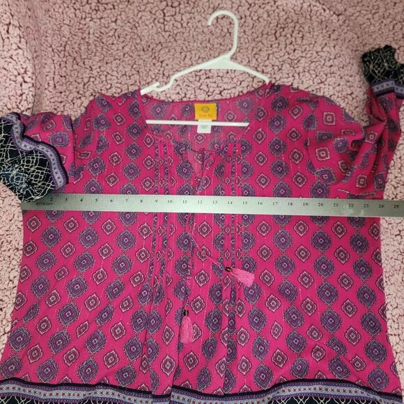 Ruby Rd Womens Size L Large Fuschia Black Mandala Top Tassels V Neck - Picture 5 of 15
